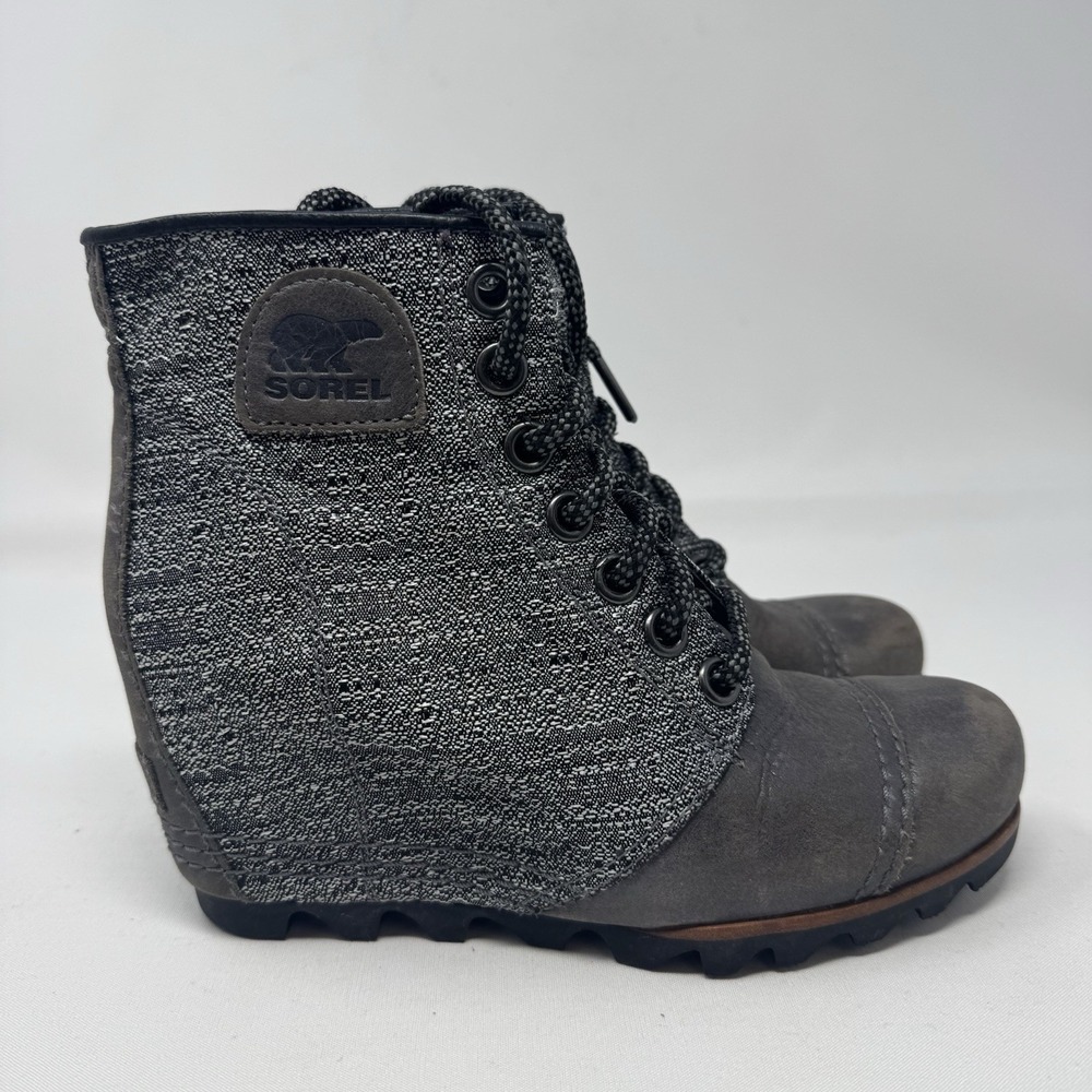 Sorel Joan of Arctic Gray Hidden Wedge Lace Up Lexie‎ Boots Womens 7